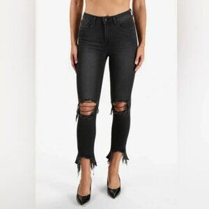 L’AGENCE High Line High Rise Skinny Jeans Nighttime Destruct Raw Hem